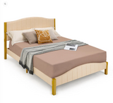 Queen Size, Beige Upholstered platform bed, 1 box