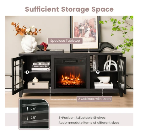 58 Inches Fireplace TV Stand  with 1400W Electric Fireplace (Scratch and Dent)