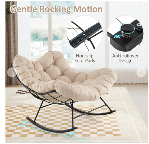 Oversized Egg Papasan Chair with Padded Cushion - Beige (Assembled)