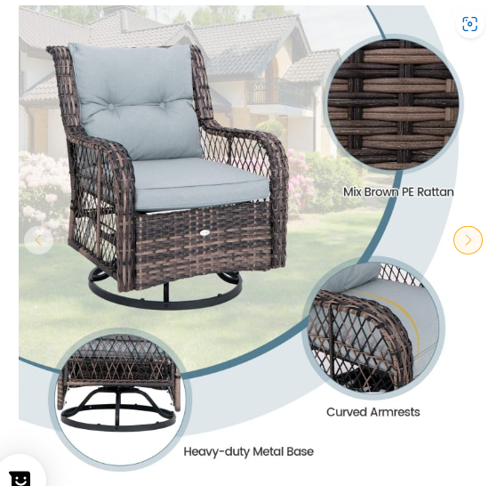 3 Pieces Outdoor Swivel Rocker Set with Small Side Table (1 Box, Unassembled)