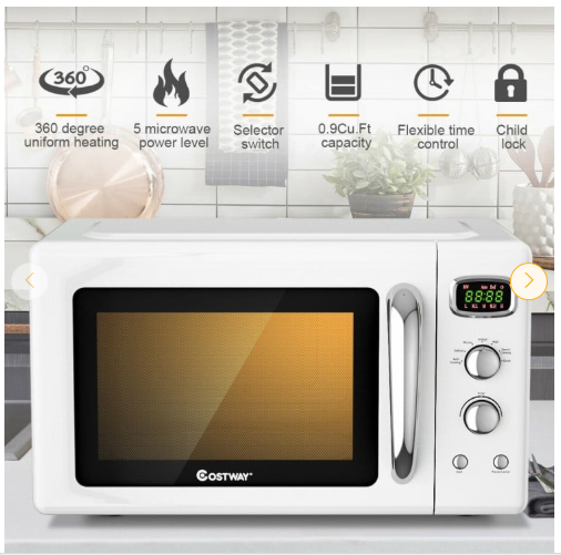 0.9 Cu.ft Retro Countertop Compact Microwave Oven-White