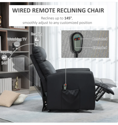Electric Power Lift Chair with Remote Control, PU, Black