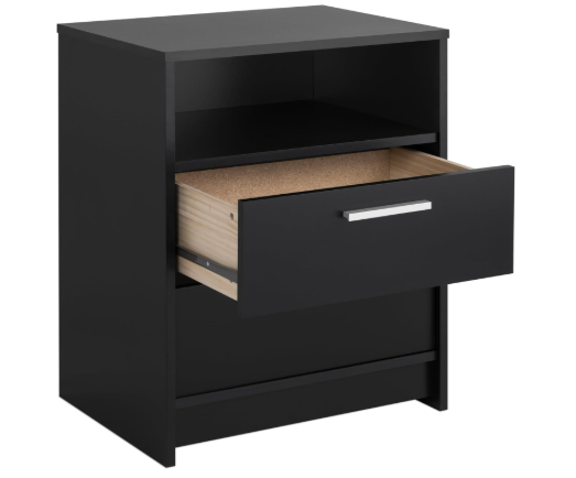 Nightstand Bedside with 2 Drawers and Open Shelf, Black (Fully Assembled)