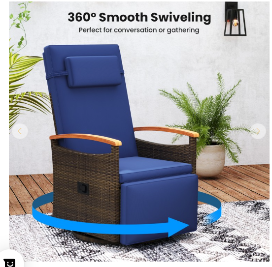 *SPECIAL* (Final Sale) Patio Rattan 360° Swivel Recliner Chair - Navy (Fully Assembled)