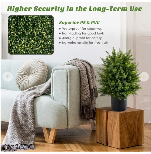 Set of 2 - 21.5``Artificial Cedar Topiary Ball Tree with Cement Pot