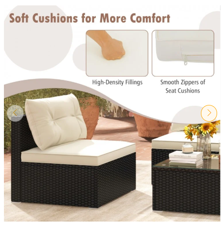 SPECIAL - 5 Piece Outdoor Furniture Set with Solid Tabletop and Soft Cushions-White (Assembled)