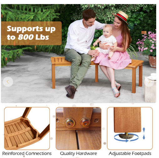 Outdoor Curved Acacia Wood Fire Pit Bench with Slatted Seat (Fully Assembled)