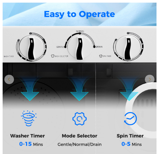 17.6lbs Compact Portable Washer Twin Tub Combo with Pump Drain