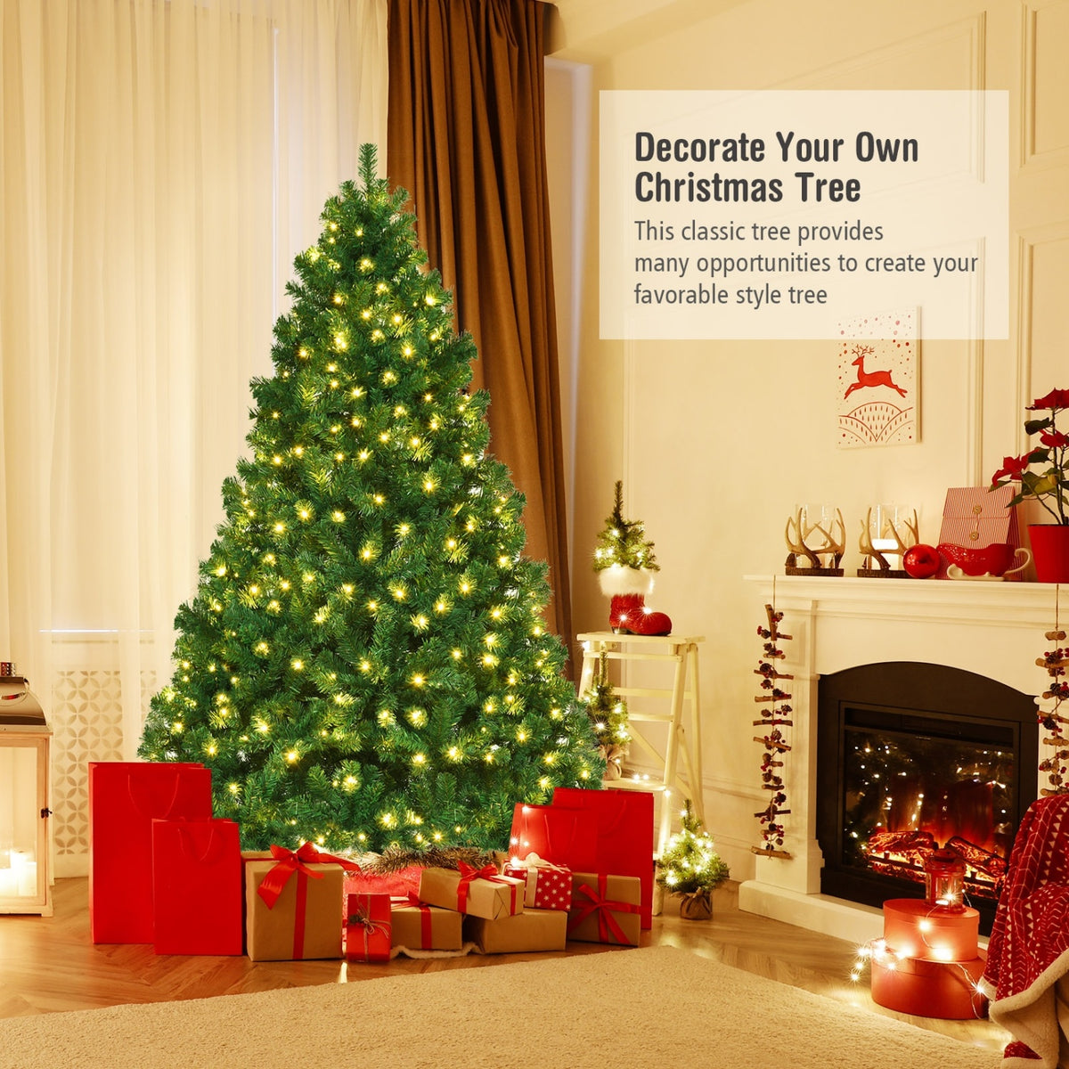 7.5 Feet PVC Artificial Christmas Tree with LED Lights-7.5 ft - FINAL SALE