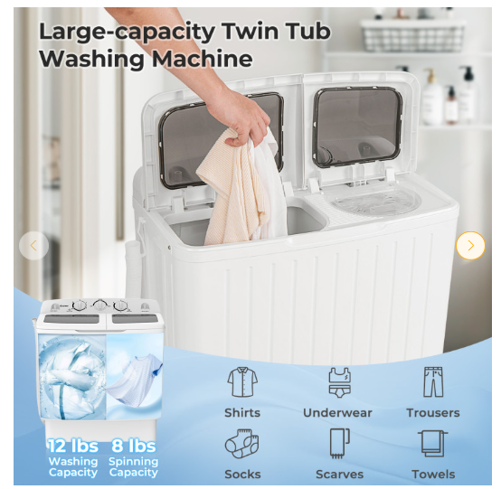 20 lbs Portable Washing Machine with Built-in Gravity Drain - Blue/White