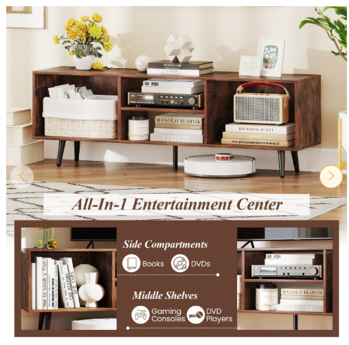 47.5 Inches Tv Stand For 55-Inch Tv With Compartments And Metal Legs-Brown