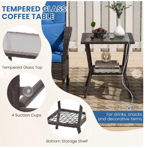 3 Pieces Rocking Bistro Set with 2-Tier Coffee Table - Navy (Fully Assembled)