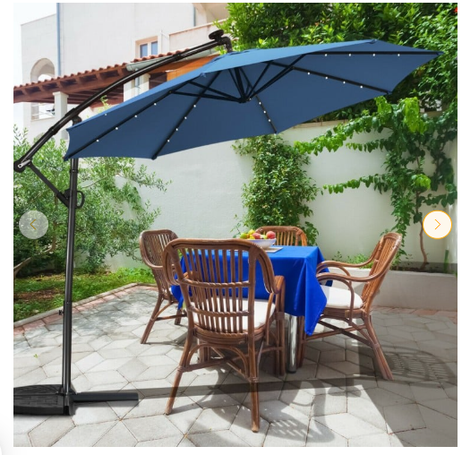 10 Feet 360° Rotation Solar Powered LED Patio Offset Umbrella without Weight Base