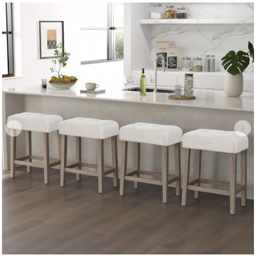 Set of 2 - Modern Counter Height Bar Stools with Rubber Wood Legs
