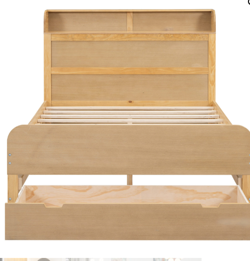 Full Size Bed Frame with Drawer, Platform Bed with Storage Headboard (2 Boxes)