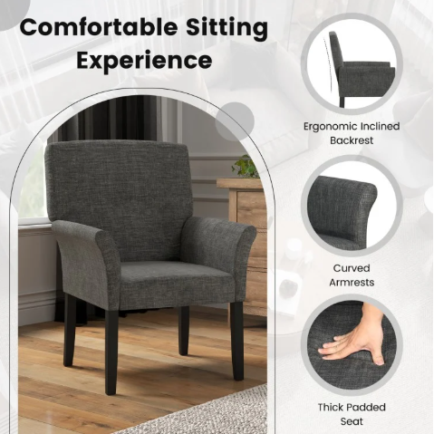 Fabric Upholstered Executive Guest Armchair with Rubber Wood Legs-Grey