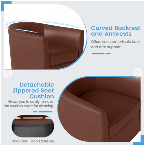 Modern Club Swivel Accent Chair with Ottoman Footrest Curved Backrest (Assembled)