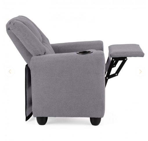 Kids Recliner Chair Push Back Toddler Reclining Armchair with Cup Holder-Grey