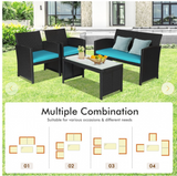 4 Pcs Wicker Conversation Furniture Set Patio Sofa And Table Set, Fully Assembled