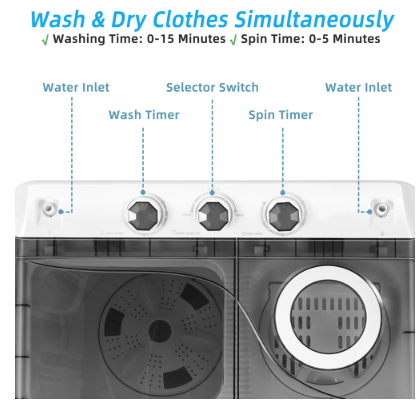 26lbs Portable Semi-automatic Washing Machine W/Built-in Drain Pump - Grey