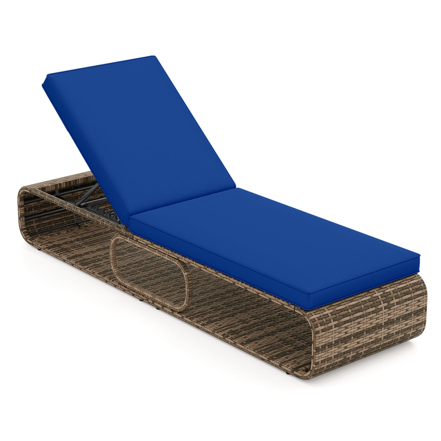 7-Position Adjustable PE Rattan Outdoor Chaise Lounge Chair-Navy (Assembled)