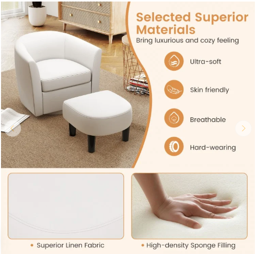 SPECIAL - Modern Club Swivel Accent Chair with Ottoman Footrest Curved Backrest (Cream White) [See Description]