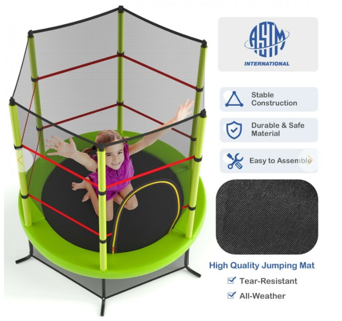 55 Inch Kids Trampoline Bouncing Jumping Mat with Enclosure Net - Customer Return