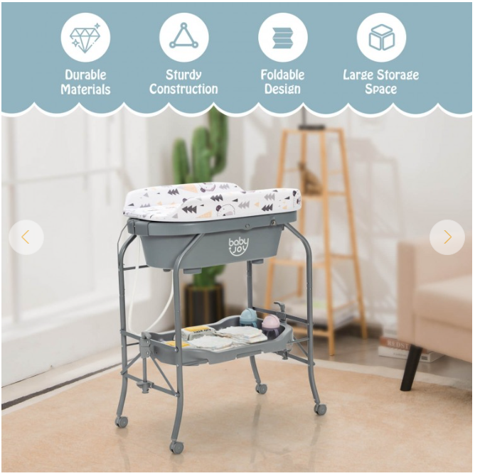 Folding Baby Changing Table with Bathtub and 4 Universal Wheels