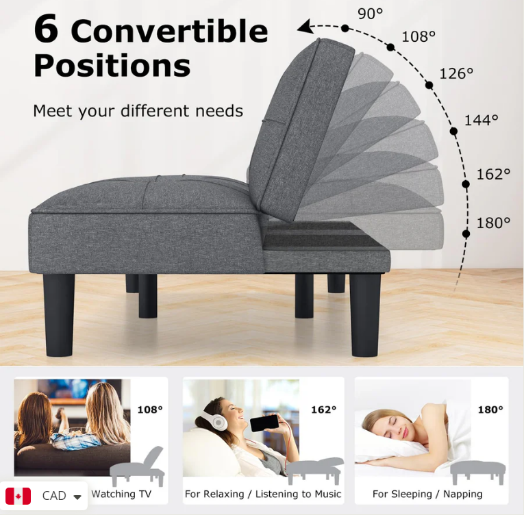 Convertible Futon Sofa Bed, Upholstered Folding Recliner