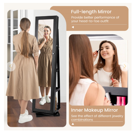 Special - 360° Rotatable 2-in-1 Lockable Jewelry Cabinet with Full-Length Mirror (Assembled)