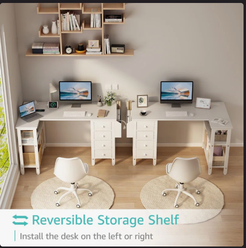 L-Shaped Computer Desk with Drawers & Storage Shelves - Scratch and Dent -(Fully Assembled)