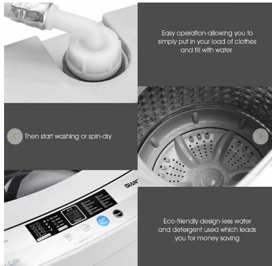 Full-Automatic Washing Machine Portable Compact 1.34 Cu.ft Laundry Washer Spin with Drain Pump, 10 programs 8 Water Level Selections with LED Display 12 Lbs Capacity