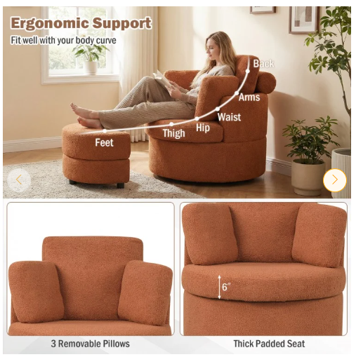 360° Swivel Accent Chair with Half Moon Storage Ottoman