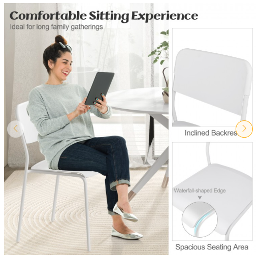 Modern Dining Chairs Set of 4 with Tilted Backrest and Sturdy Metal Legs-White - (Assembled)