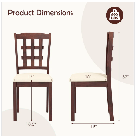 Set of 2, Wooden Dining Chair, Linen Fabric Padded Kitchen Chairs