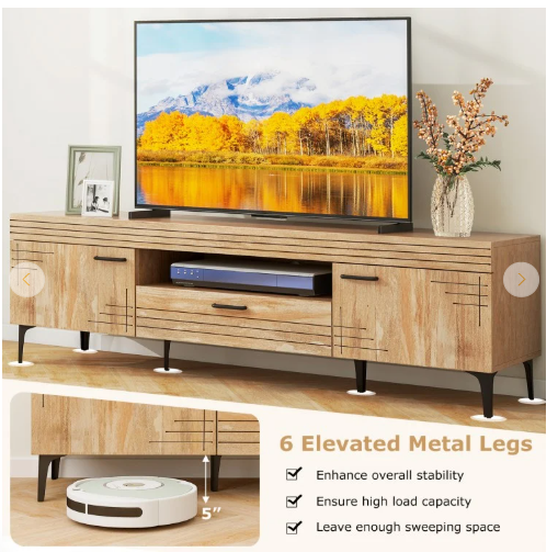 SPECIAL - TV Stand with 2 Cabinets and Storage Drawer for 65 Inches TVs (1 Box, Unassembled)