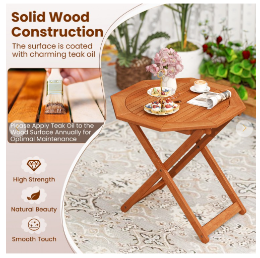 NO TAX - Octagon Folding Patio Table with 2 Inches Umbrella Hole