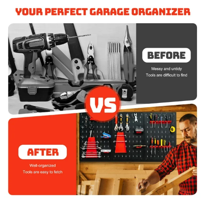 24 in. H x 48 in. W Pegboard Wall Organizer Kit 4 ft.Metal Toolboard W/3 Pegboards & 25 Accessories