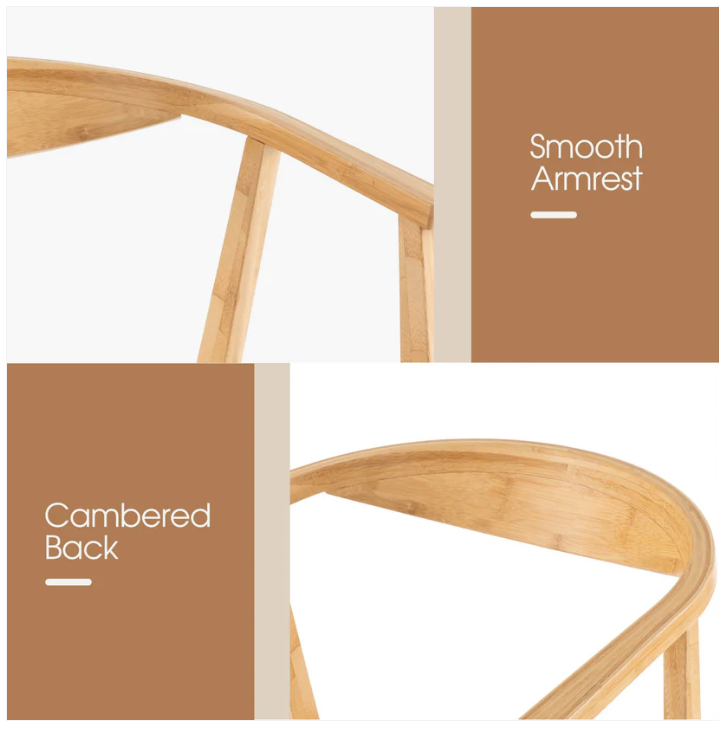 Bamboo Accent Chair with Armrest and Curved Backrest-Natural   (Scratch and Dent)