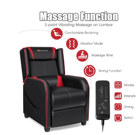Home Massage Gaming Recliner Chair- Red, FULLY ASSEMBLED