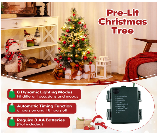 3 ft battery-operated tabletop holiday decoration with 81 pvc and pine needles