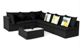 7 Pieces Patio Rattan Furniture Set Sectional - Black - 3 Boxes, Unassembled