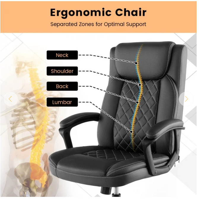 High Back Ergonomic Executive Chair with Thick Headrest Cushion-Black, assembled