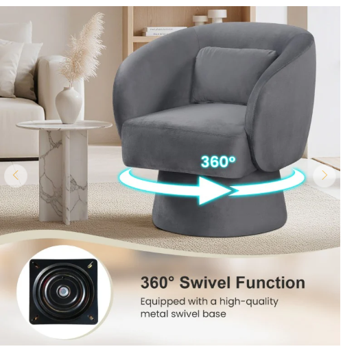 Swivel Accent Chair Upholstered Barrel Chair with Curved Back and Removable Lumbar Pillow