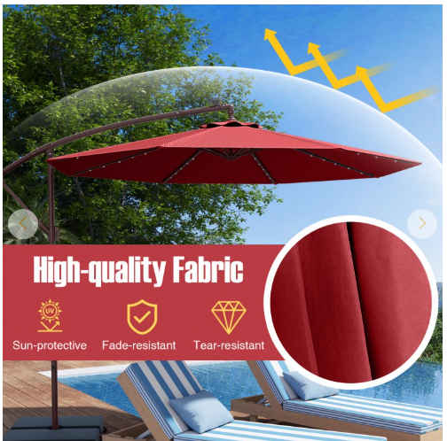10 Feet Patio Offset Umbrella with 40 Solar-Powered LED Lights-Wine (Assembled)