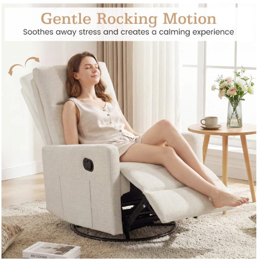 Swivel Rocking Chair 360° Reclining Rocker Armchair with Cushioned Back - (Slightly Marked)