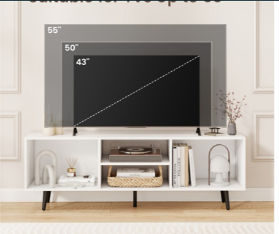 47.5 Inches Tv Stand For 55-Inch Tv With Compartments And Metal Legs-White
