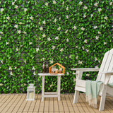 Expandable Fence Privacy Screen Faux Ivy Panel W/WHITE Flower 4 PACK