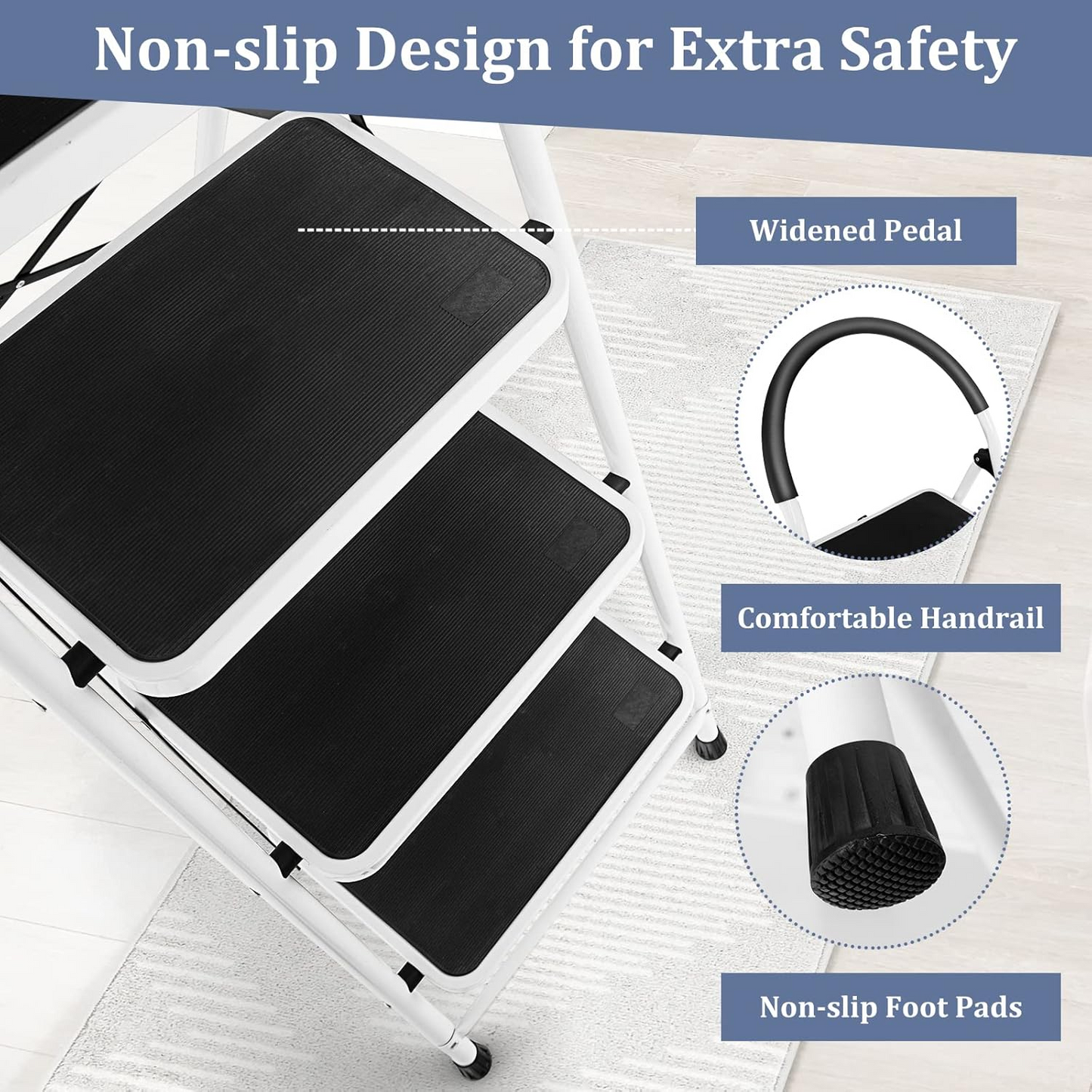 Goplus 4 Step Ladder, Folding Step Stool for Adults with Wide Non-Slip Pedal Comfort Handgrip for Kitchen Closet Office