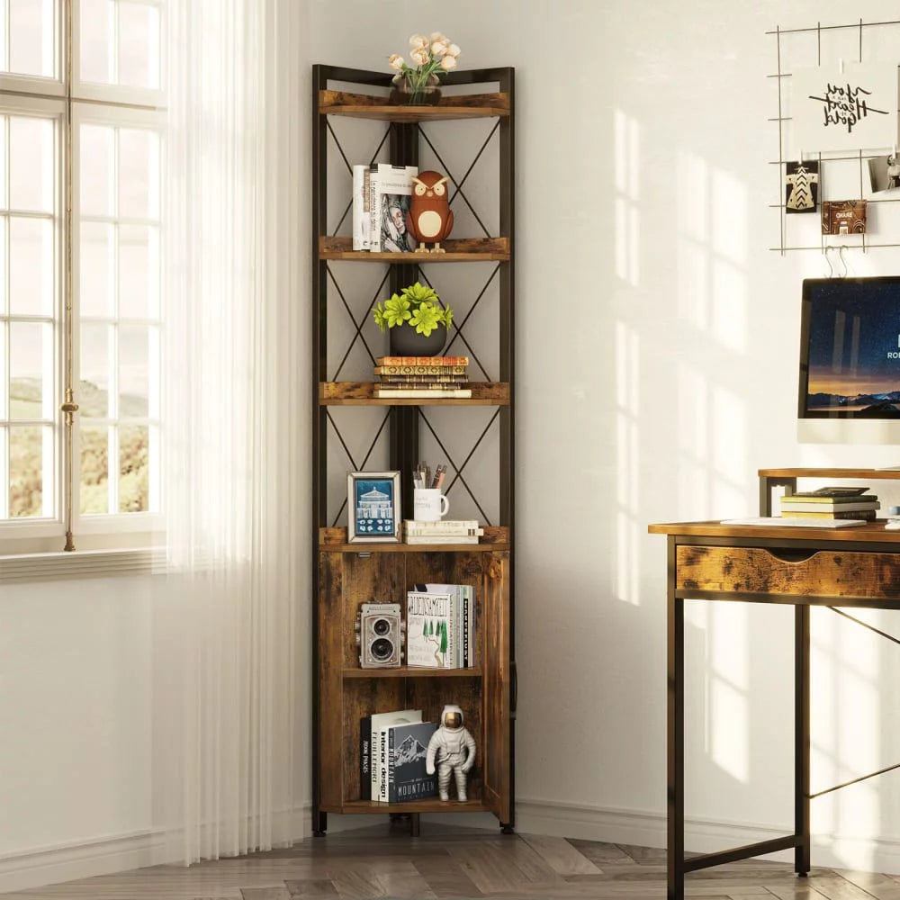 Rolanstar Corner Shelf 5-Tier with Cabinet